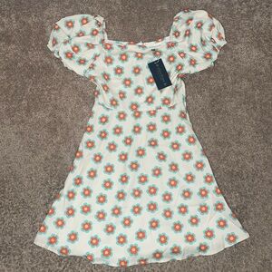 Floral Dress in Cream and Orange